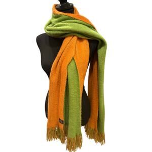 Vibrant Orange & Green Oversized Reversible Faux Mohair Scarf